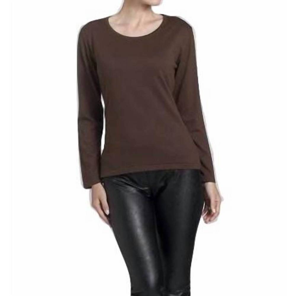 NEW ANGEL scoop neck long sleeve top in brown